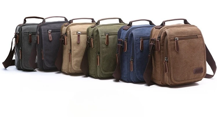 

Canvas men's cross-body bag Korean version one shoulder carry multiple pockets document large capacity shoulder bag