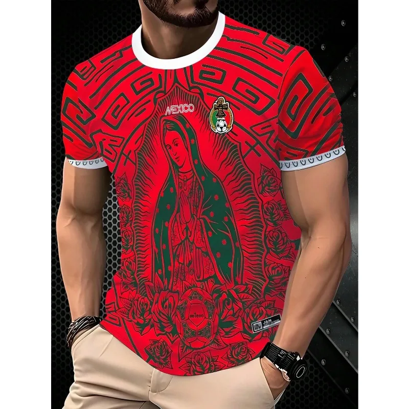 2026 Sacred Figure Floral Print Soccer Jersey Sport Badge Graphic Athletic Top Breathable for Football Fans Daily Casual Wear
