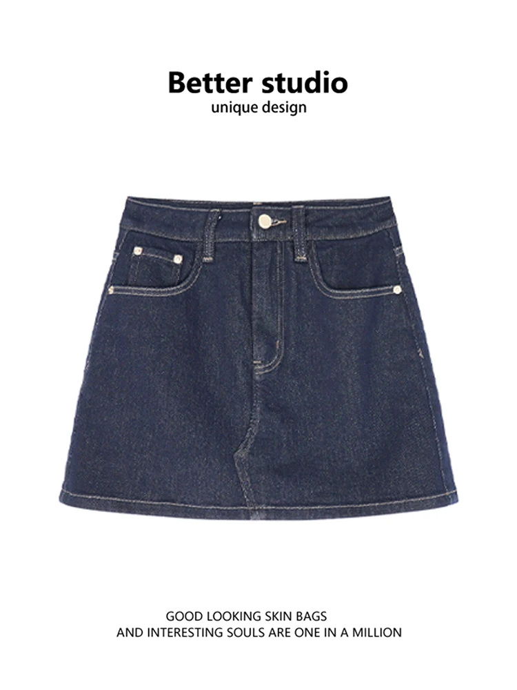 Gonna a trapezio in denim di colore originale retrò Gonna casual Sle con cerniera a vita alta versatile di nuovo design autunnale da donna