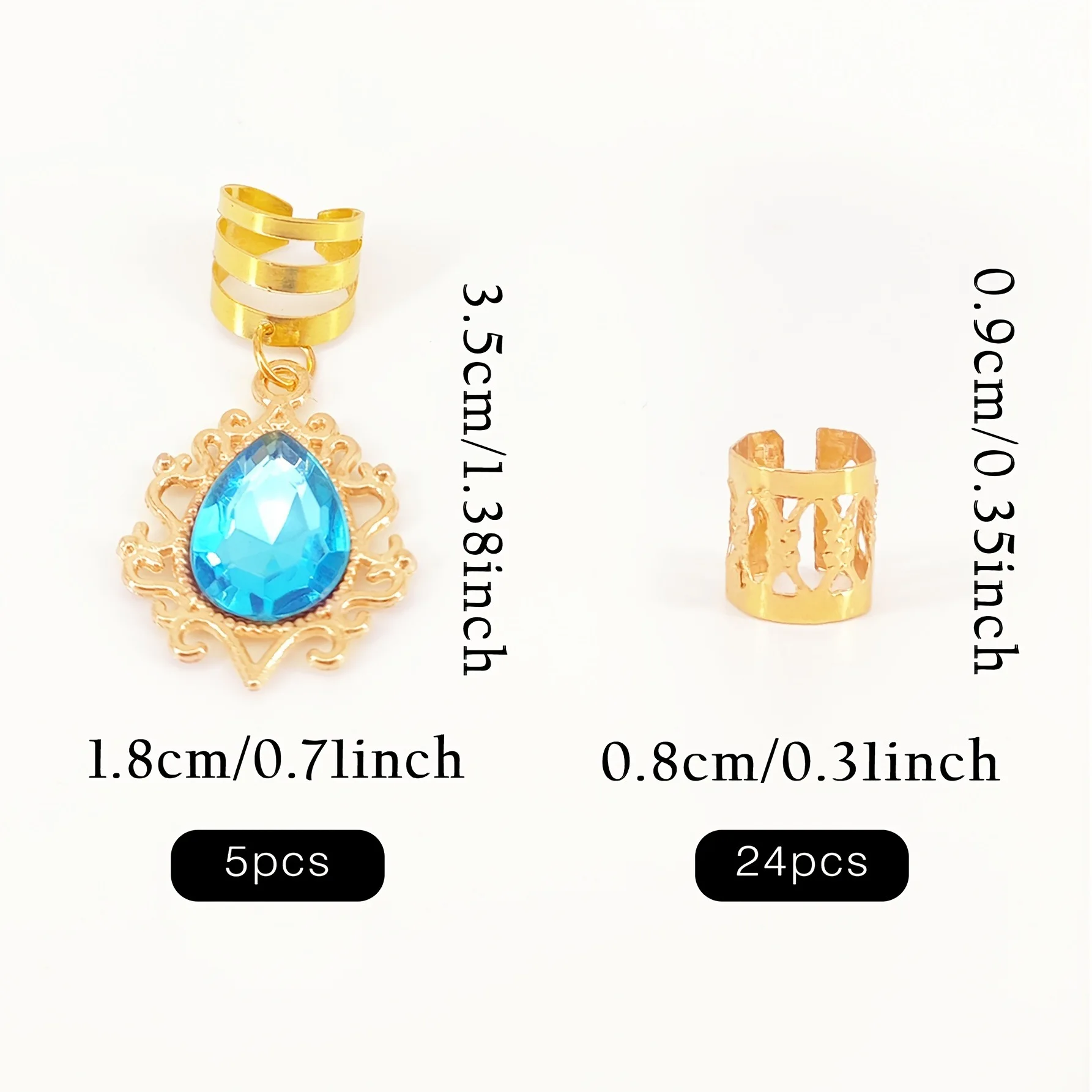 29개 보헤미안 메탈 미니멀리스트 사파이어 드레드락 땋은 머리 링 세트 (댄스 및 생일 파티용)