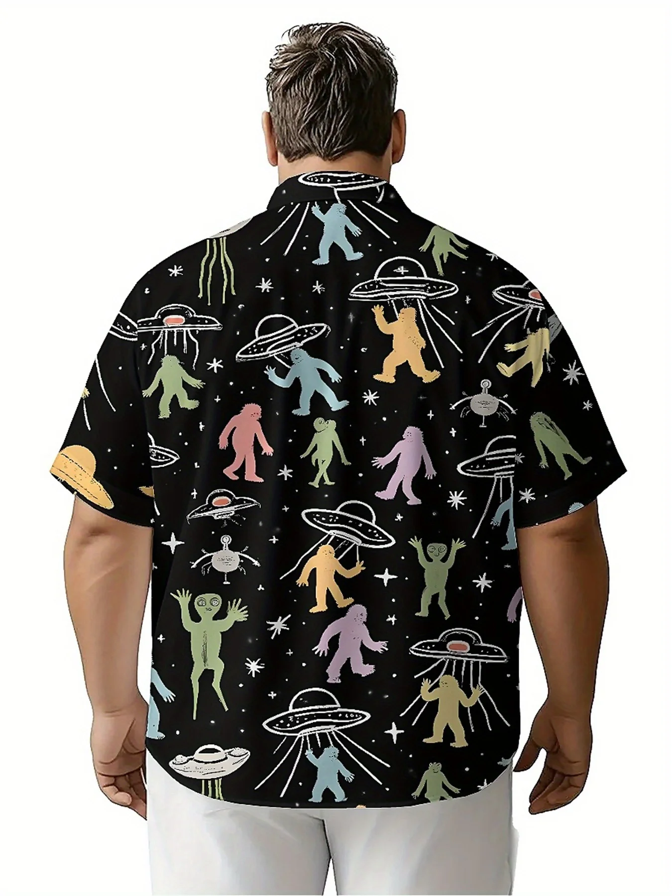 Men's Plus Size Hawaiian Shirts Aliens, UFOs and Fantasy Adventures pattern, Button Up Shirts,  Casual Clothing, Summer Tops