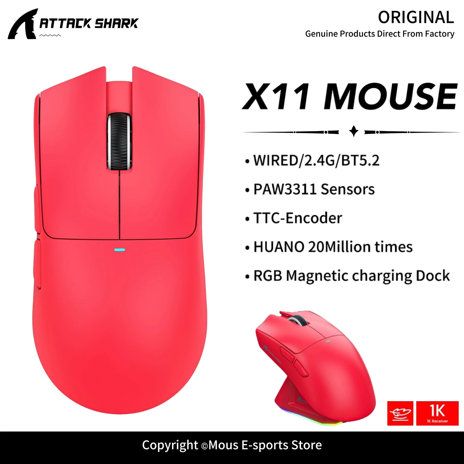 X11 ATTACK SHARK X11SE X11ULTRA Wireless Bluetooth Gaming Mouse 63g Ultralight PAW3311 Sensor 22000DPI 1000Hz Wireless for PC