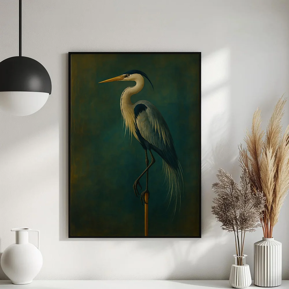 [Ideal Gift Halloween Christmas] 2D Flat, 1pc Elegant Heron Bird Poster - Minimalist Vertical Frameless Canvas Print, Powerfu