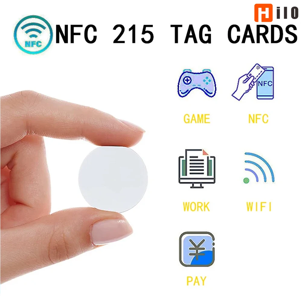Hilo 10-50pcs NFC N-tag 215 Coin TAG With adhesive Key 13.56MHz N-TAG 215 Card Label RFID Ultralight Tags Labels