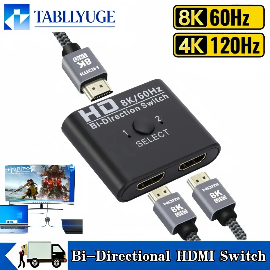 Conmutador HDMI 4K 2K HDTV, Adaptador Bidireccional de 2 Puertos, Selector de Video 2x1/1x2 para Laptop, PS3/PS4, TV Box a Monitor/TV