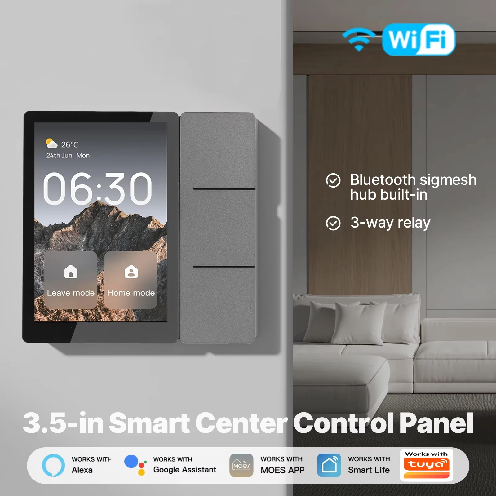

Tuya WiFi 3.5 inch Smart Center Control Panel Touch Central Screen 3 Relays Physical Buttons Bluetooth Sigmesh Hub Built-in