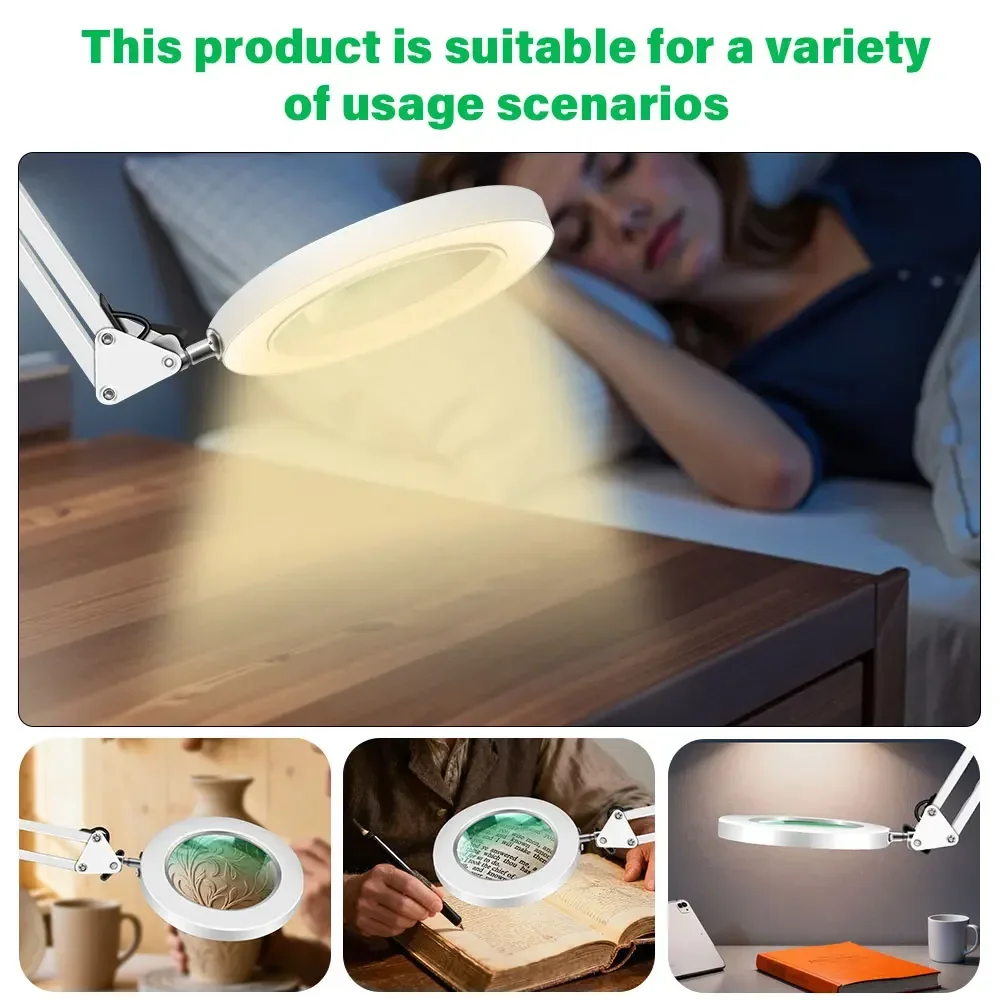 Vergrößerungsglas mit 72 LEDs, 10-fache Vergrößerung, USB, 3 Farben LED-Beleuchtung, NEU für Lötkolben-Reparatur/Tischlampe/Hautpflege – Detail 19