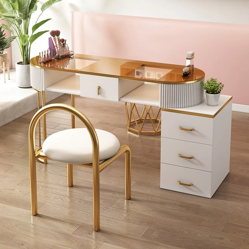 Multifunctional art manicure table Simple White Home light luxury nail table cream style mesa para manicurista salon furniture