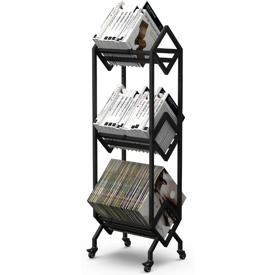 

Металлическая тумба-стеллаж на колесиках, 3-х уровневая, в индустриальном стиле, для книг, журналов, файлов, альбомов, кулинарных книг