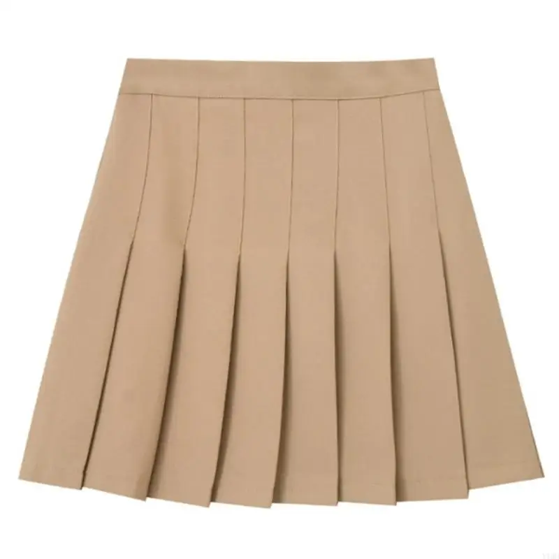 

Women Schoolgirl Pleated Ruffle Flared Short Skater Skirts High Waist Solid Color A Line Mini Skirt with Lining Shorts