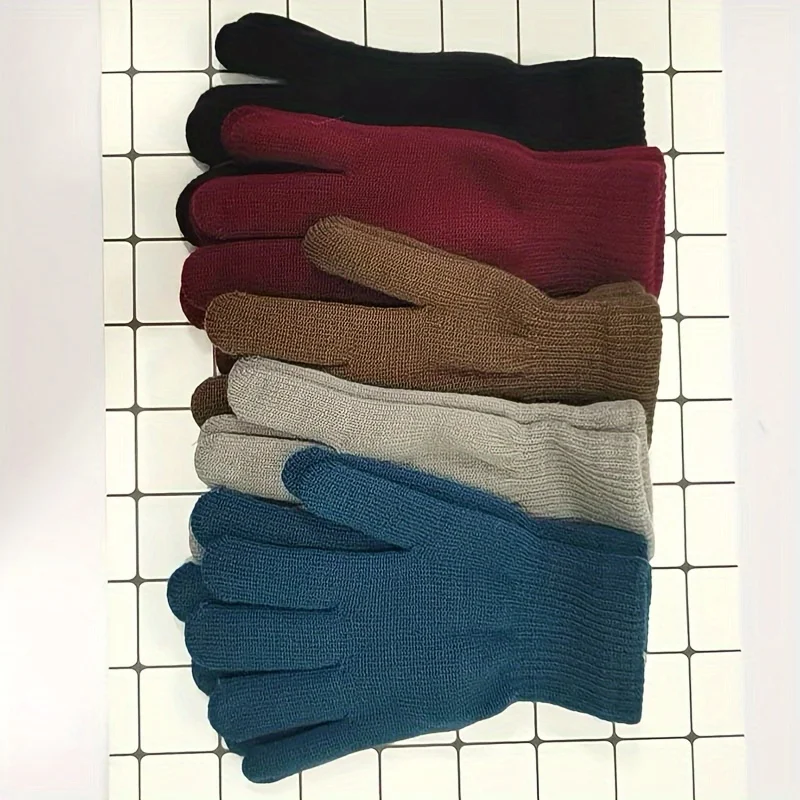 Solid Colored Wool Gloves for Cold Resistance, Cycling, Brushed Warmth, Thickened Fleece, Windproof in Winter