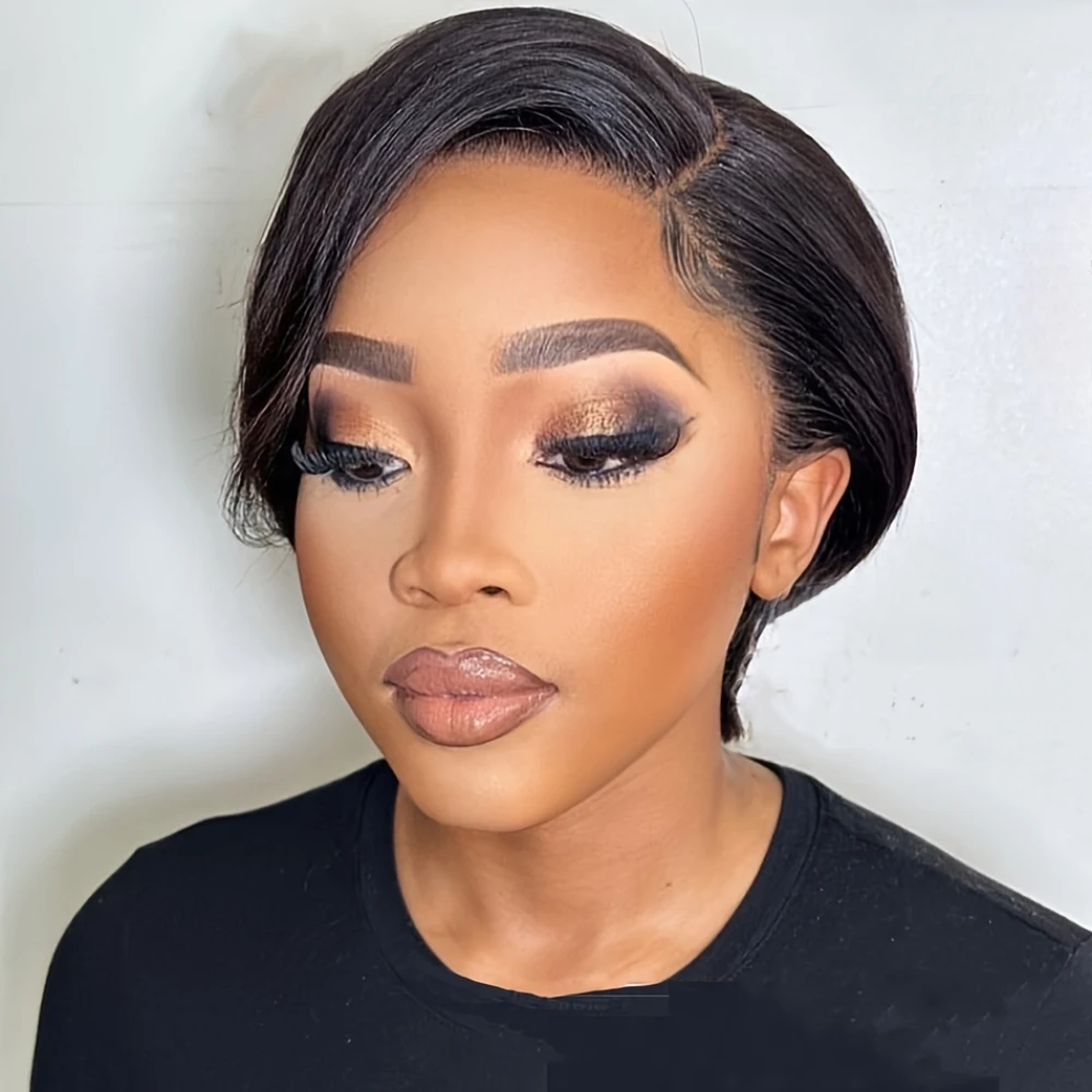 13x4 Transparent Lace Frontal Wig Human Hair Straight Bob Wigs Pixie Cut Wig with Pre-Plucked 150% Density Wig Party Daily Use