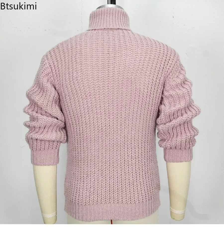 2024 Men\'s Warm Thickened Knitted Sweaters Pullovers High Neck Fashion Solid Autumn Winter Sweater Male Vintage Mens Clothing