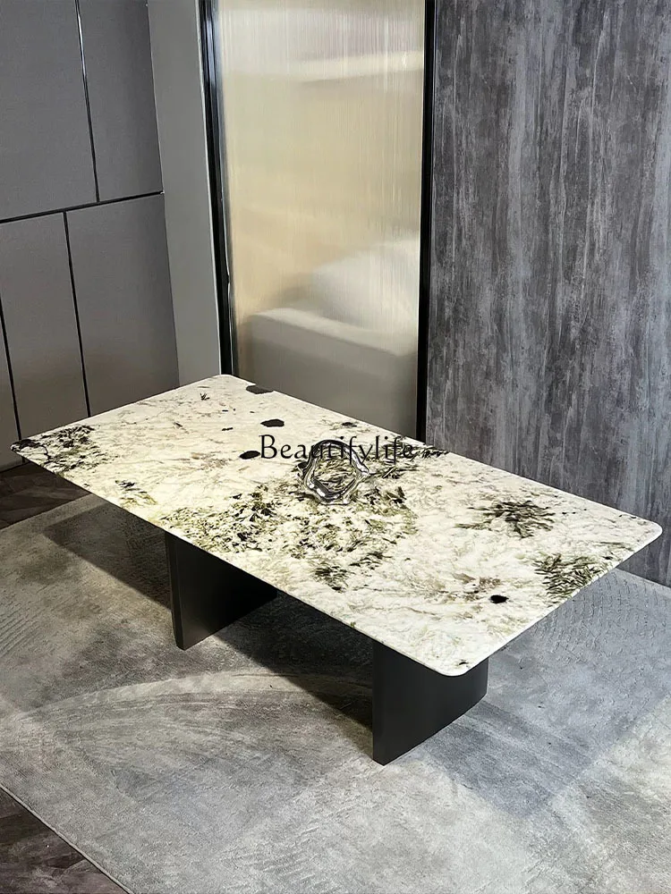 

Luxury stone dining table Light luxury villa natural marble dining table