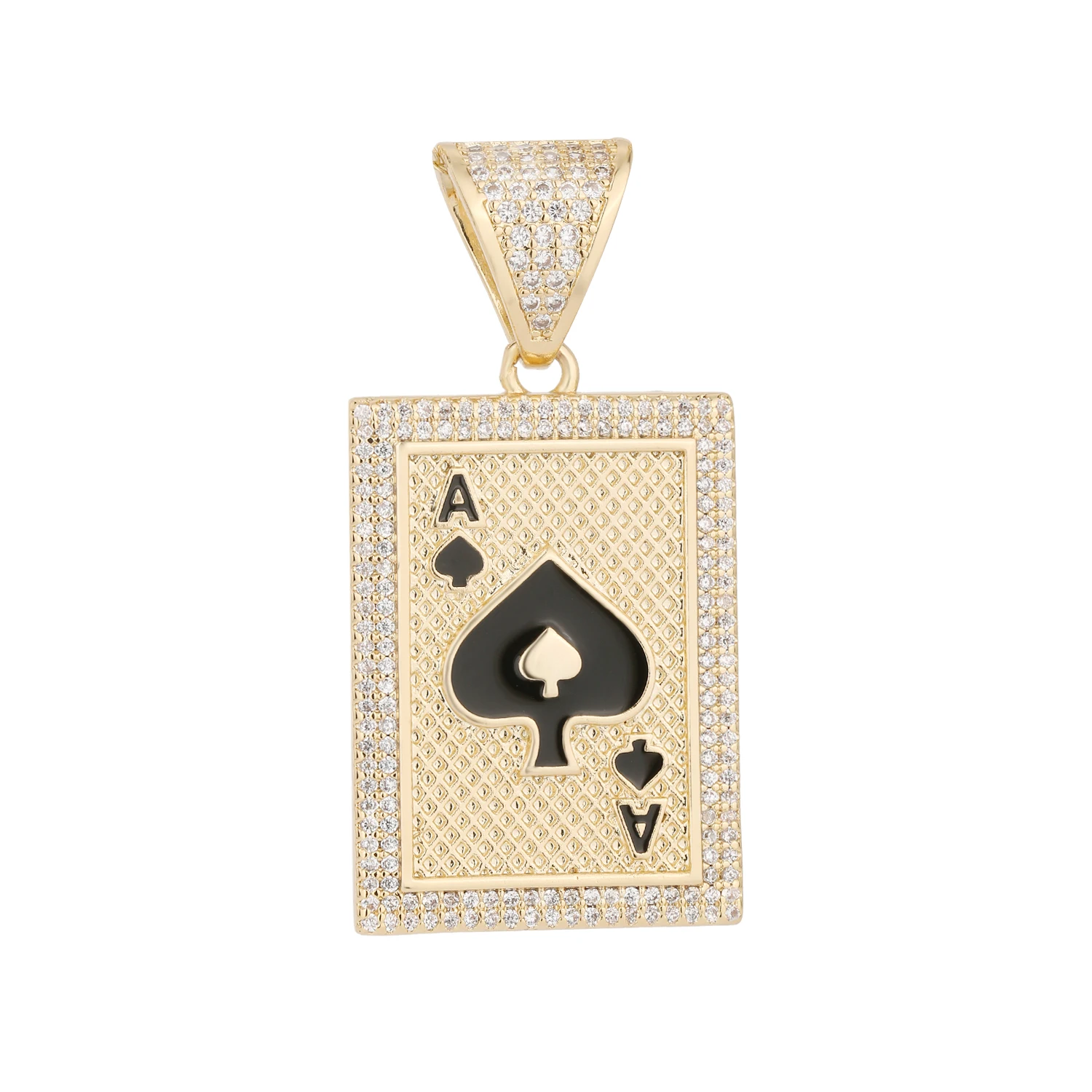 14K Gold Plated Brass Poker Pendant with Zircon Stone Hip Hop Necklace for Men Women Wholesale