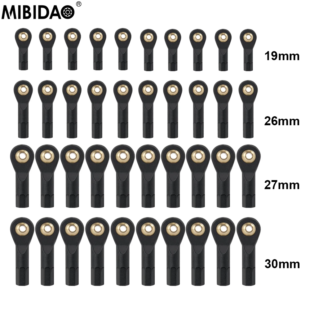 MIBIDAO 10Pcs M2 M3 Plastic Ball End 19/26/27/30mm Linkage Rod End Ball Joint CW Thread For RC Car Boat Airplane Parts