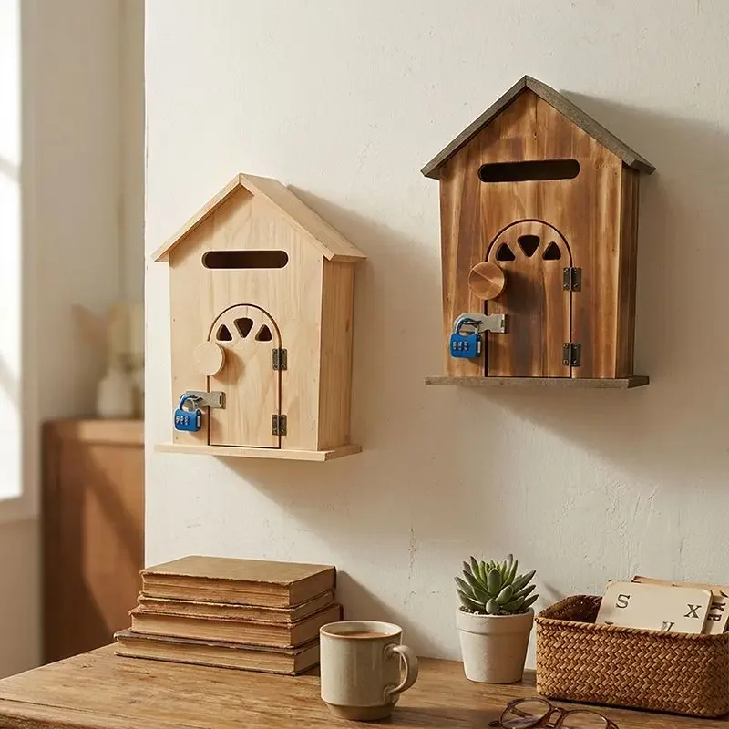 Wood Wall Mounted Mailbox Kindergarten Post Box Sturdy Functional 22x12x32cm Collection Box Decorative Outside Suggestion Box