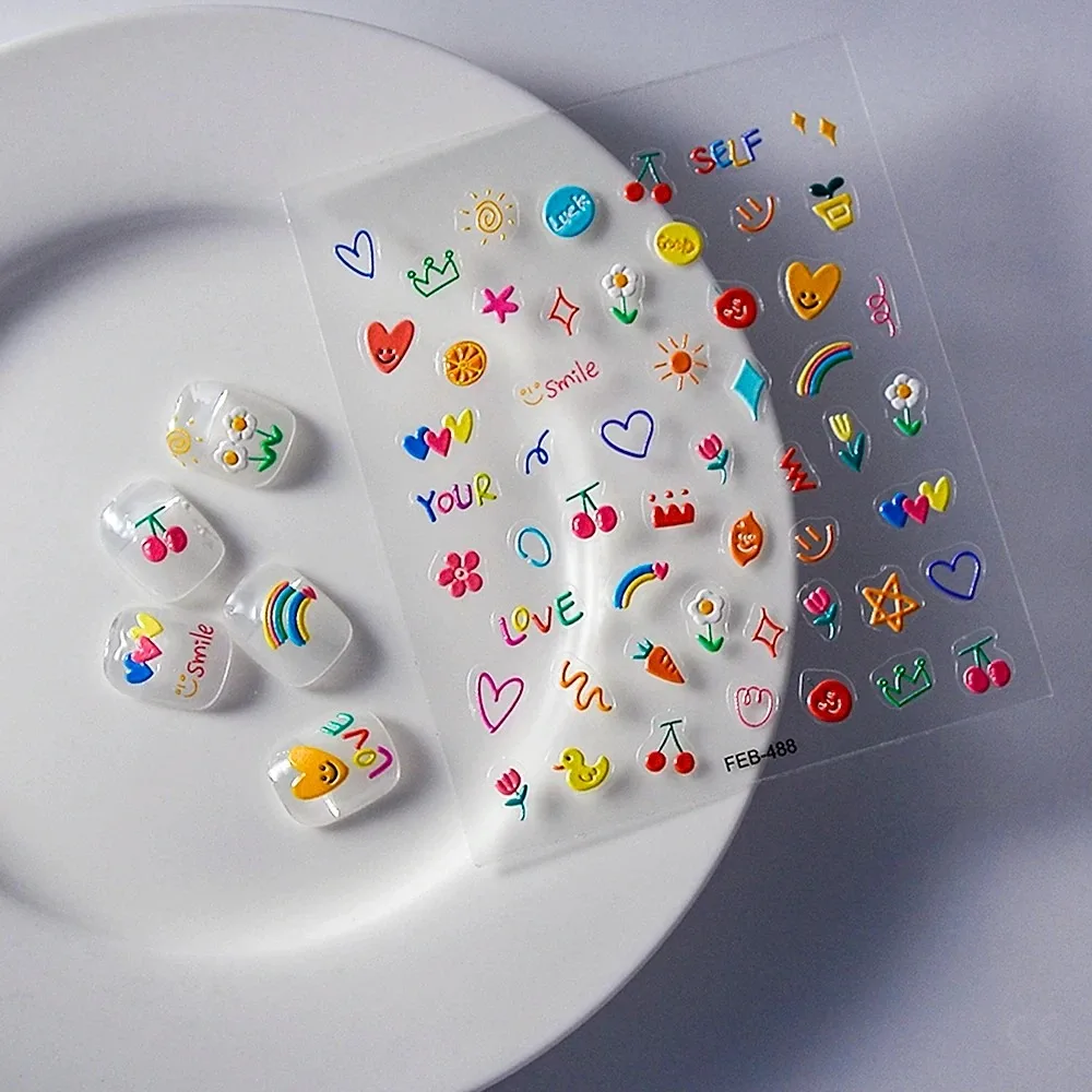 Jelly Design Tulip Flowers Love Heart Color Lines 5d Embossed Reliefs Nail Art Stickers Lovely Manicure Nail Decals image 4