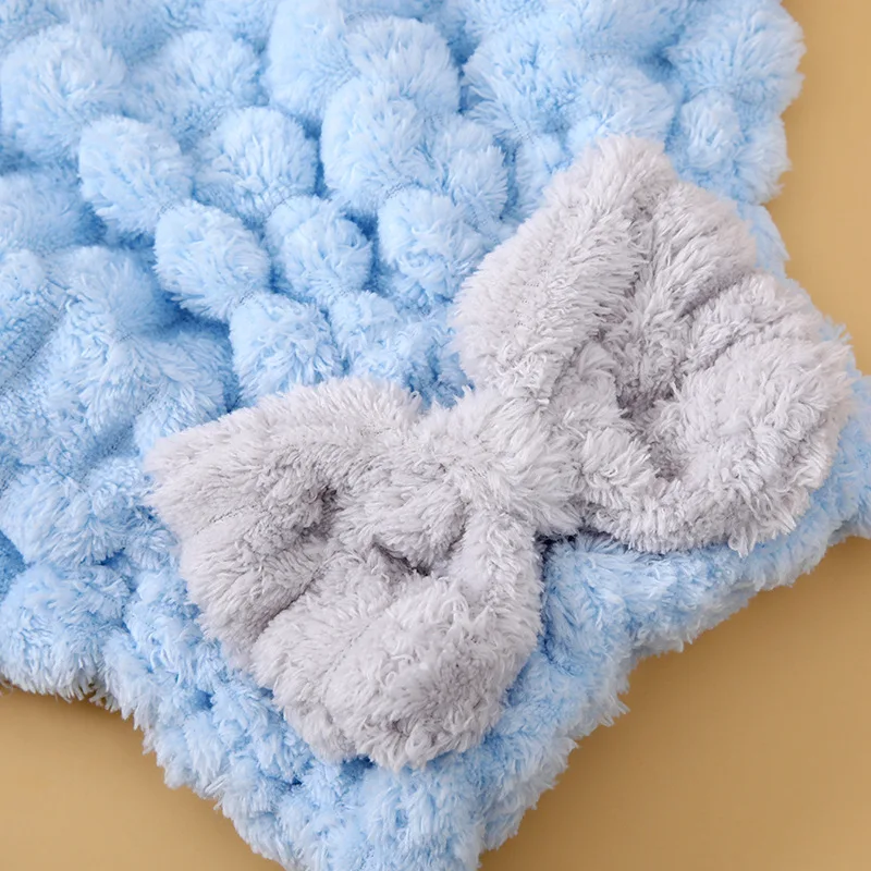 Cute Bow Super Absorbent Quick Drying Hair Cap Thickened Shower Cap Women's Coral Fleece Wrapped Hair Dryer Towel