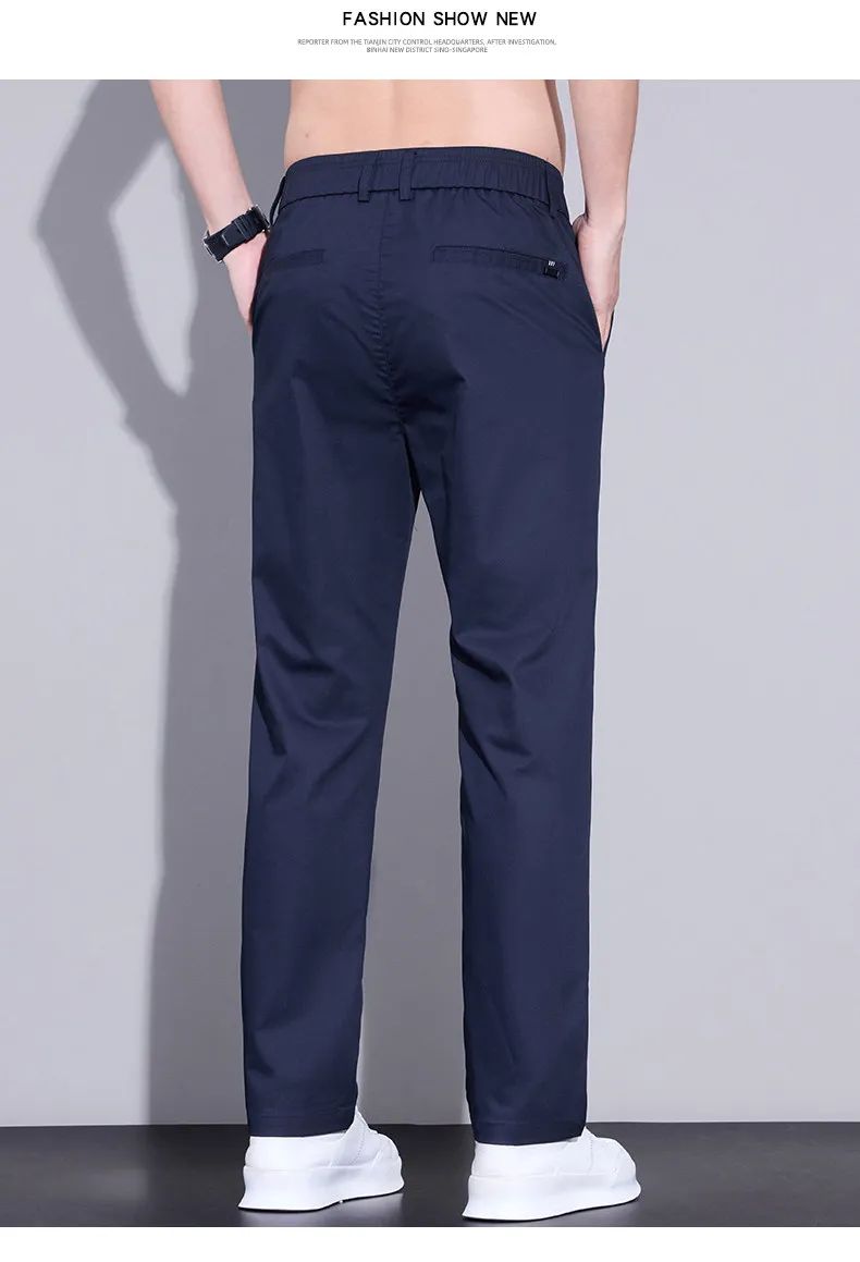 Herren Sommer Eisseide Freizeithose Ultra-Dünn Schnelltrocknend Elastisch Schmal Geschnitten Einfarbig Business Markenkleidung Hose – Detail 10