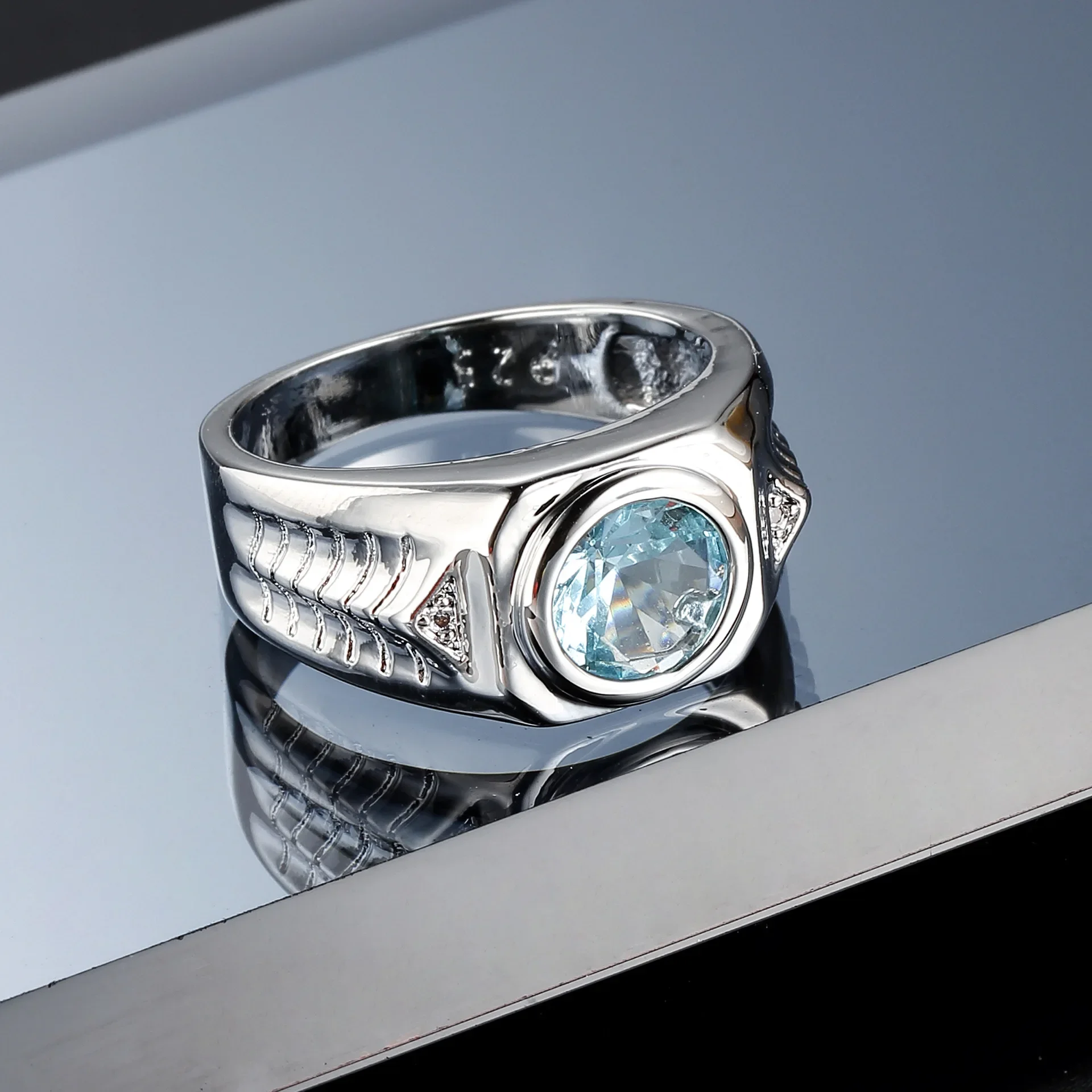 Style ethnique brillant grand rond Zircon femmes anneaux ciel bleu pierre mariée anneaux de mariage bijoux fête personnalité cadeau Anillos Mujer