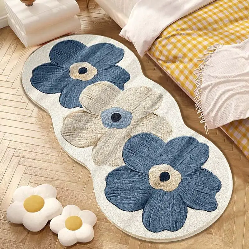 Vikama pelúcia estilo nórdico floral área tapete decorativo com flores azuis e bege para quarto da menina decoração de casa