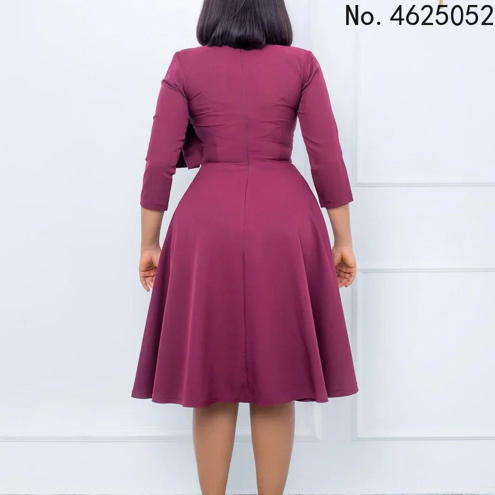 Robes Africaines pour Femmes, Printemps Automne, Col Rond, Polyester, Solide, Document, Longueur Genou, Vêtements Africains