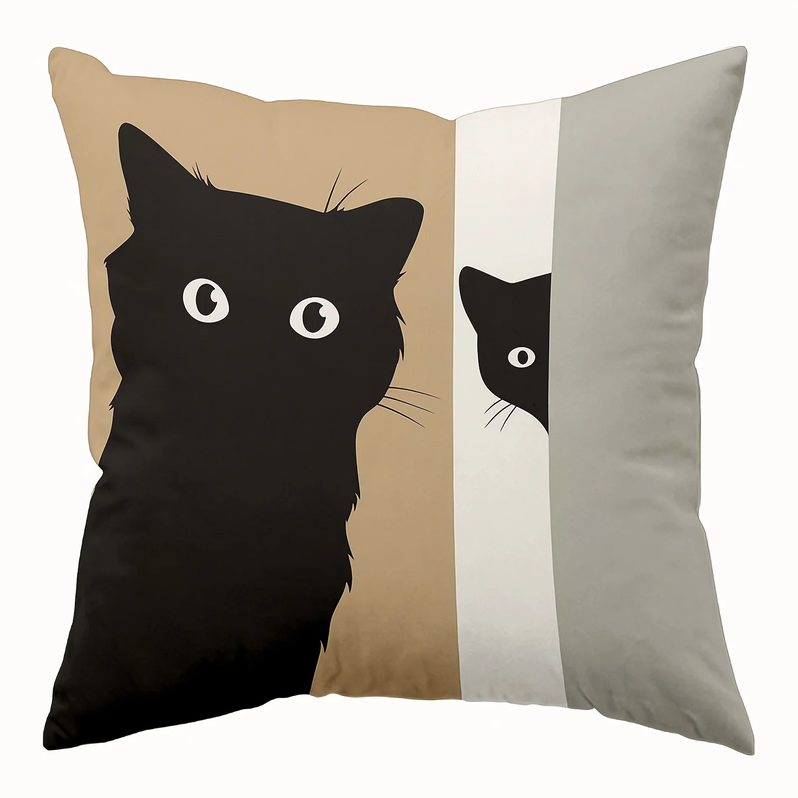Minimalist Black Cat Split Design Pillow Cover 18x18 Inch Polyester Zipper Machine Washable Modern Decor for Sofa Bed
