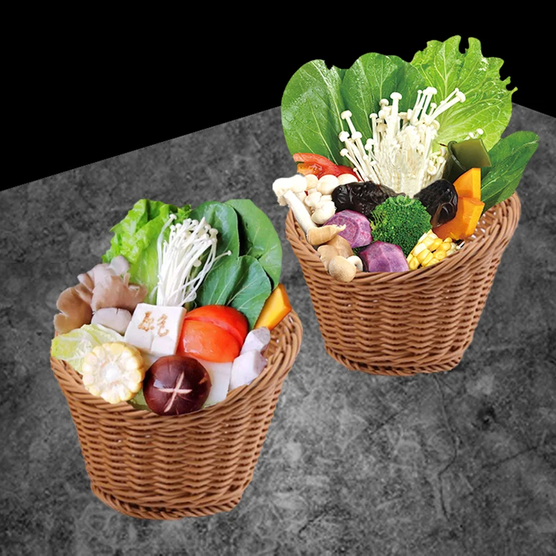 Skew-mouth imitation rattan basket hot pot shop vegetable platter