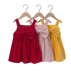 2024 New Children's Dress Korean Edition Girl's Bow Strap Dress Autumn/Winter Baby Corduroy Hanging Strap Solid Color Dress 1-5Y