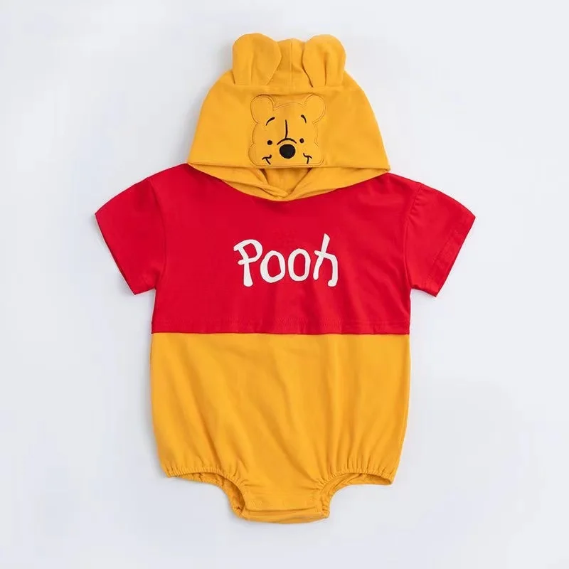 Vestiti estivi per neonati pagliaccetto per neonato cartone animato topolino Winnie the Pooh stampa tuta manica corta ragazza abiti con cappuccio