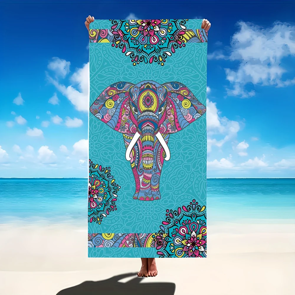 Boho Mandala Elephant Floral Print Beach Towel,sand-block fabric for seaside outings,pool lounging,coastal picnics & holiday