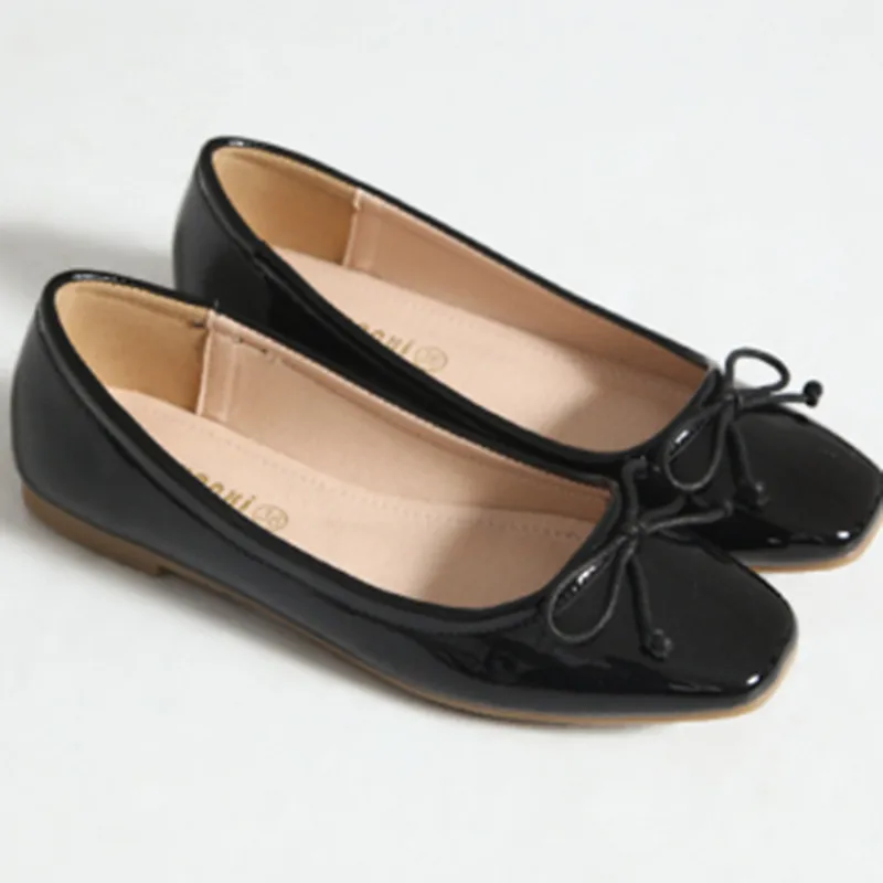 Kobiety kwadratowy nosek Bow-knot w europejskim amerykańskim stylu Lady mikrofibra duży rozmiar 33-48 płaskie mokasyny balet Flattie Slip-Ons biały