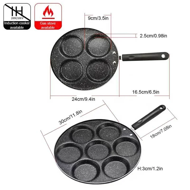 Kitchen Four-hole Frying Pot Thickened Omelet Pan Non-stick Egg Pancake Steak Pan Cooking Egg Ham Pans Breakfast Maker Tools