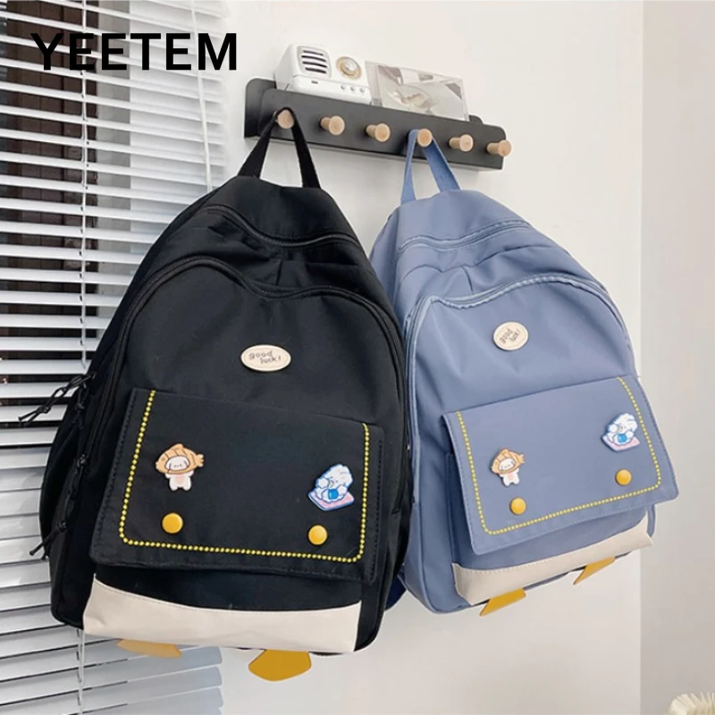 Japanese Cute Cartoon Canvas Schoolbag Female Autumn New Korean Solid Color Girl Backpack Campus Student Bag