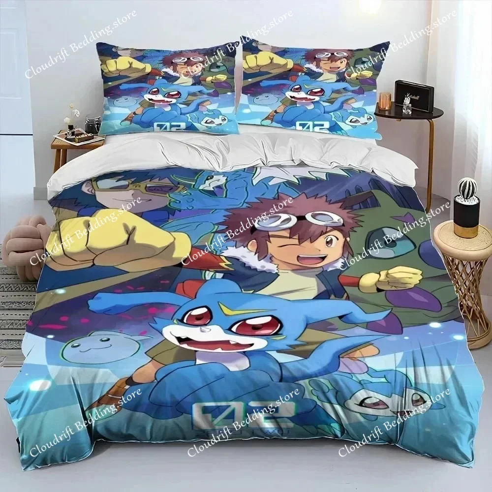 

Anime Digimon Adventure Monster Bedding Set Duvet Cover Bed Set Quilt Cover Pillowcase Comforter king Queen Size Boys Adult