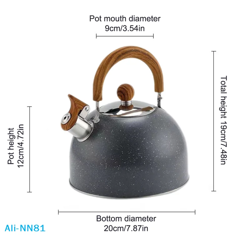 【N】Whistling Tea Kettle, Tea Pots for Stove Top, Food Grade Stainless Steel with Wood Pattern Folding Handle, Loud Whistle Kettl