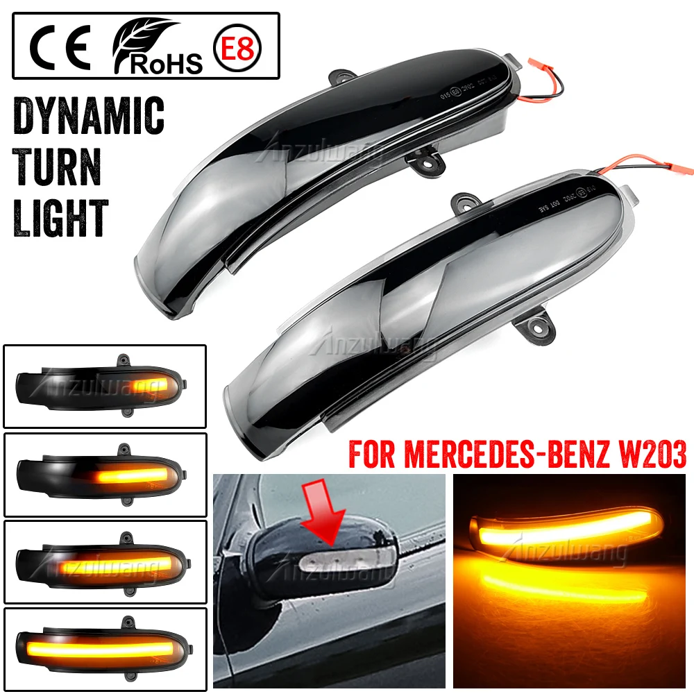 LED transformar a luz do espelho do sinal, piscador dinâmico, seta piscador, Mercedes Benz C W203, C T-Modell S 203 CL203 2000-2007, 2pcs