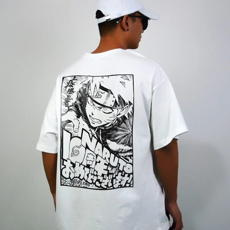 Sun Man Tide marca Naruto nombre conjunto Gale Pass Camiseta de manga corta verano hombres y mujeres articulaciones sueltas Top de moda