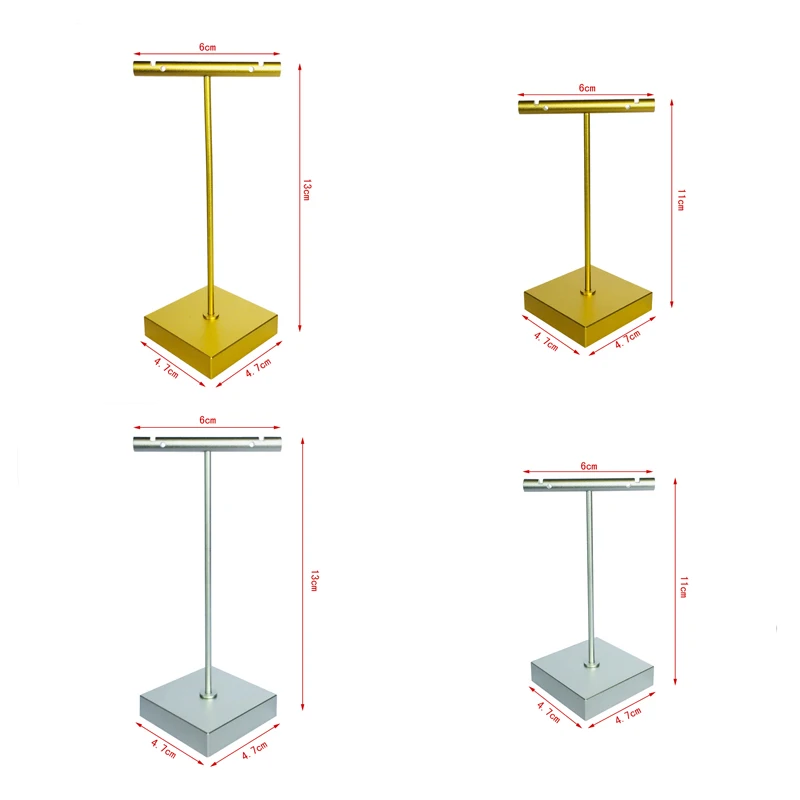 Supporto per orecchini a forma di T per orecchini a forma di T in acciaio inossidabile argento dorato di lusso per vetrina per gioielleria