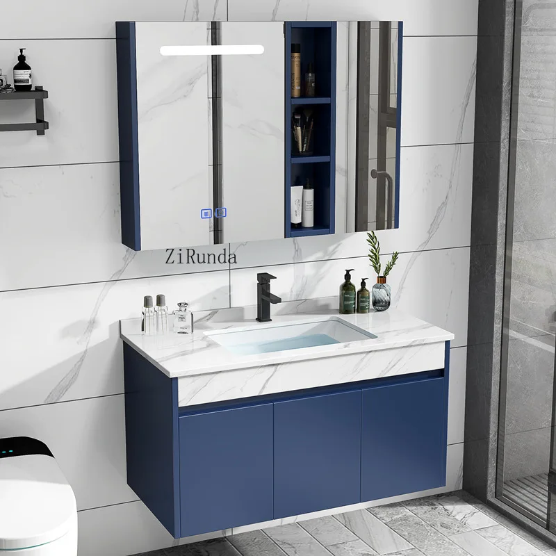 Luz moderna de luxo azul ardósia conjunto banheiro madeira maciça lavatório mão pendurado na parede tipo