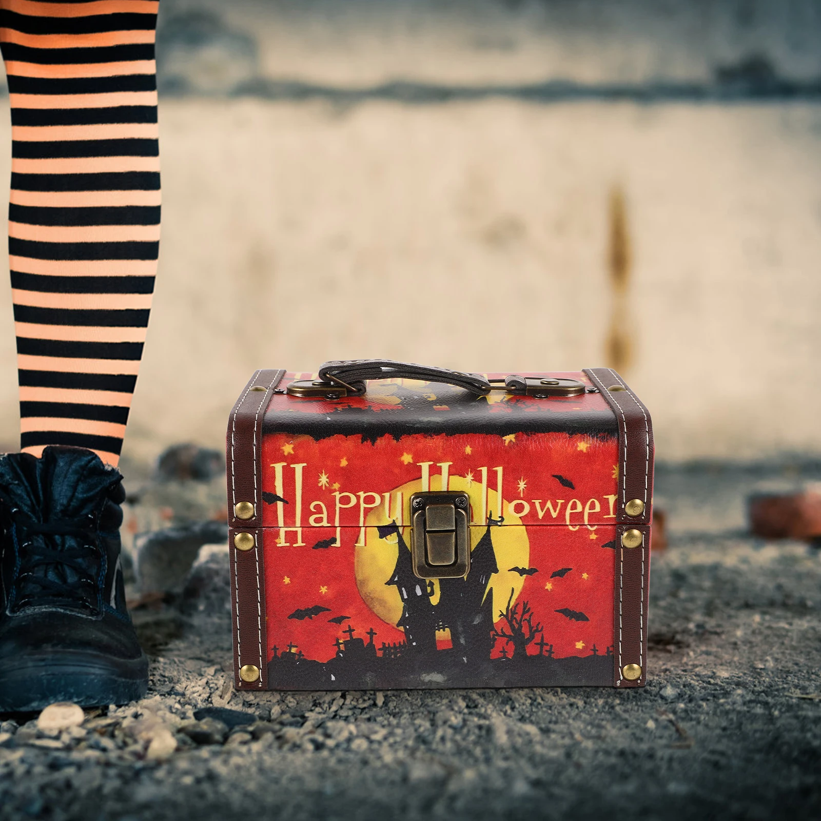 

Halloween Wooden Storage Box Earring Holder Organizer Jewelry Case Small Treasure Chest Retro Trinket Box Vintage Wooden