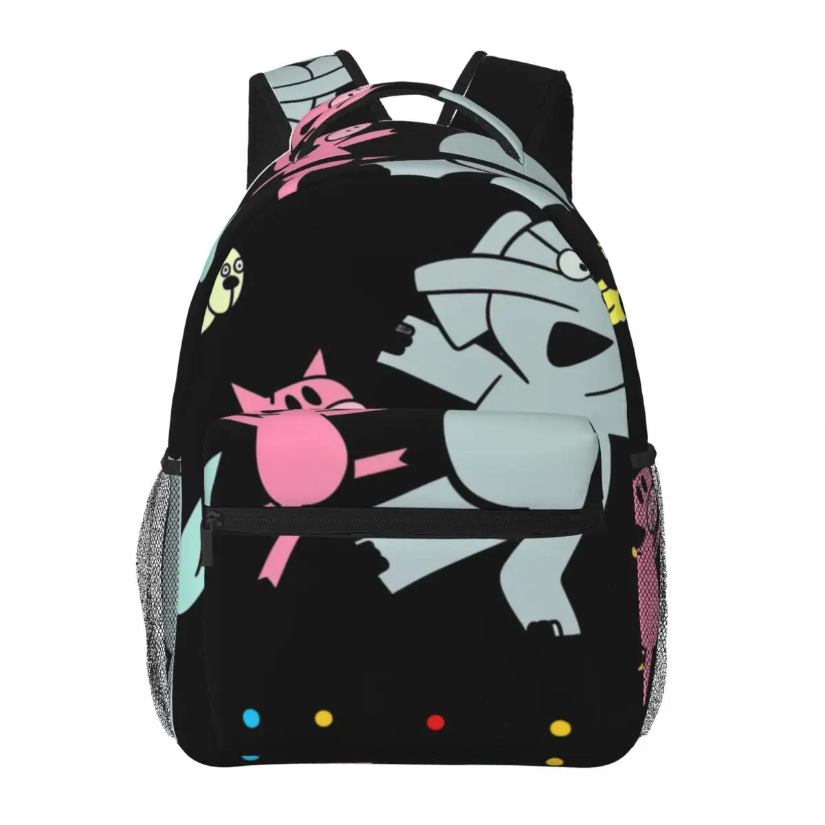 Rock Band Style Backpack Clustered Friends Cartoon Animals Music Cartoon Doodle TV Parody Multico Casual Daypack for School Men