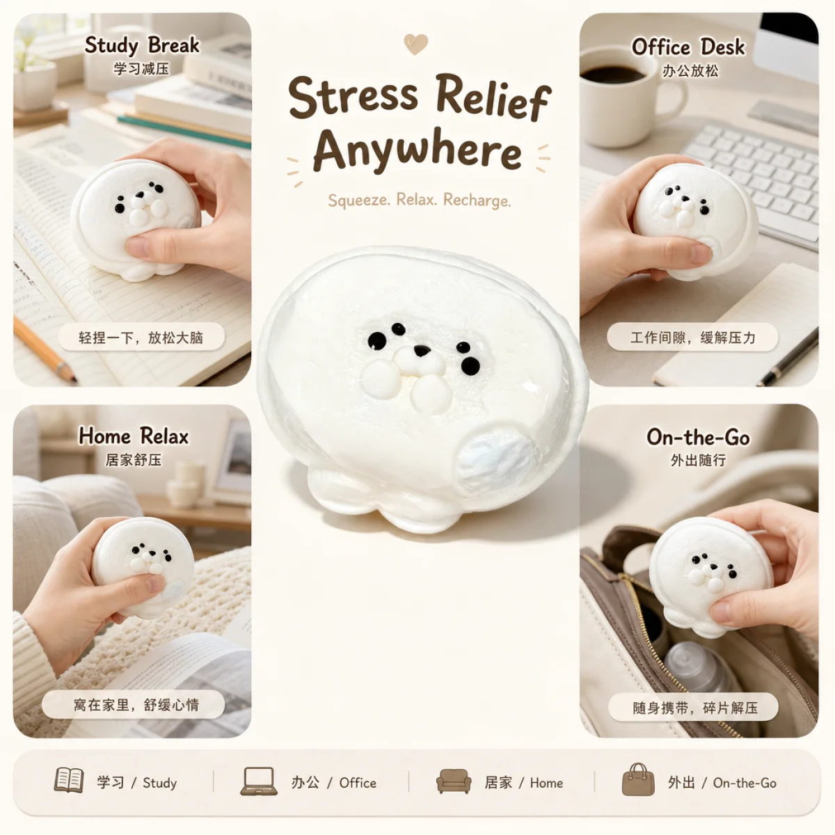 Soft Glossy Surface Cartoon Animal Fidget Toy Food Grade Silicone Stress Reliever Toy Cute Round Squeeze Toy Party Giveaway Toy