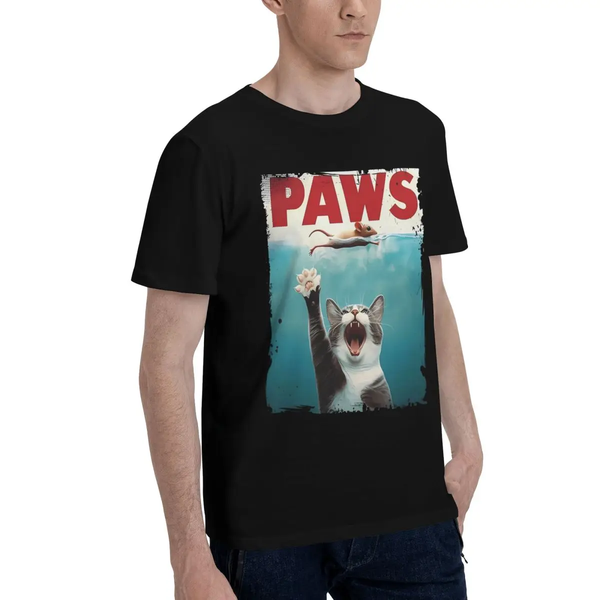 Cute Cat Mouse Chase Novelty Motion High quality Championship Top tee Leisure USA Size