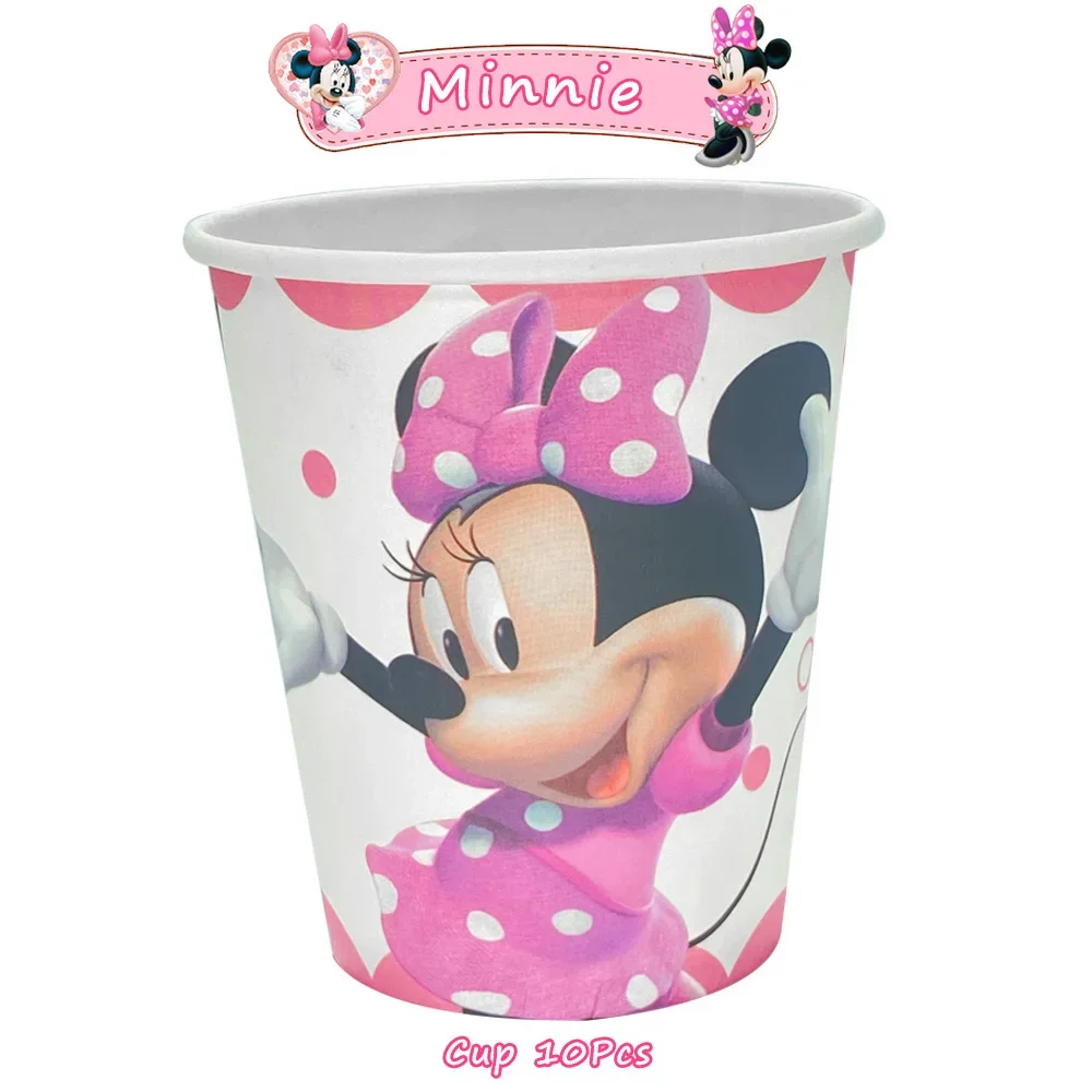 Disney Pink Minnie Maus Party liefert Anime Figuren Geschirr Tassen Teller infundieren Folie Latex Banner Mädchen DIY Party Dekorationen