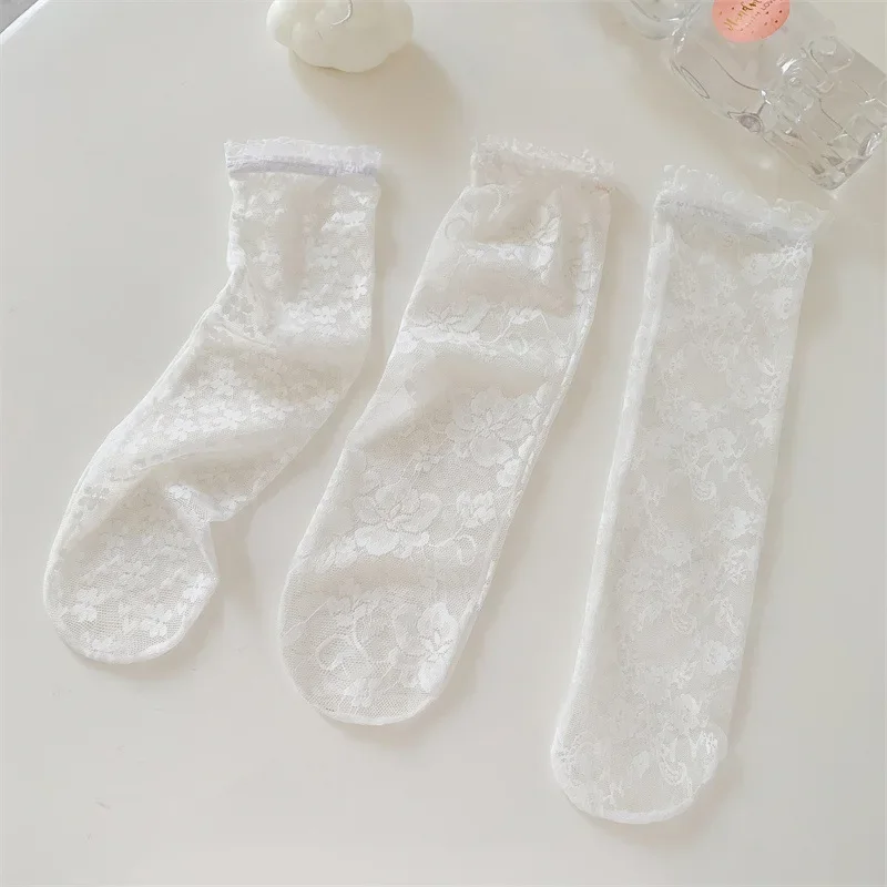 1 Pair Baby Girl Sock Korean Style Sweet Princess Lace Hollow Calf Sock for Kid Girl Summer Thin Mesh Breathable Knee High Sock