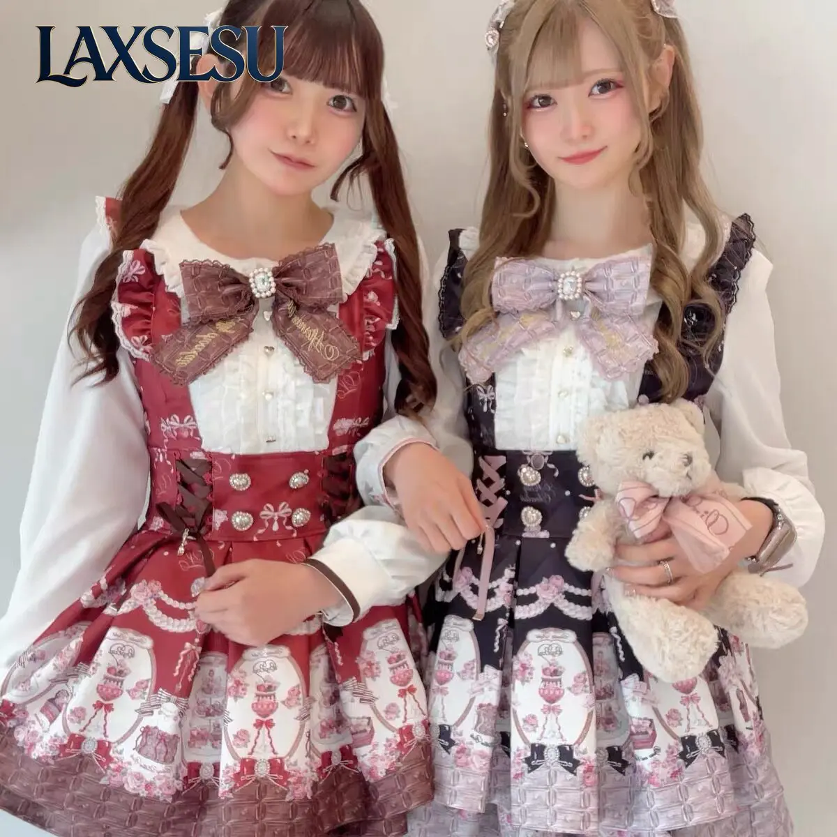 Long Sleeve Dress with Skirt Sets for Women Japanese Summer New Lolita Sweet and Cute Bow Girls' Dresses Two-piece Set