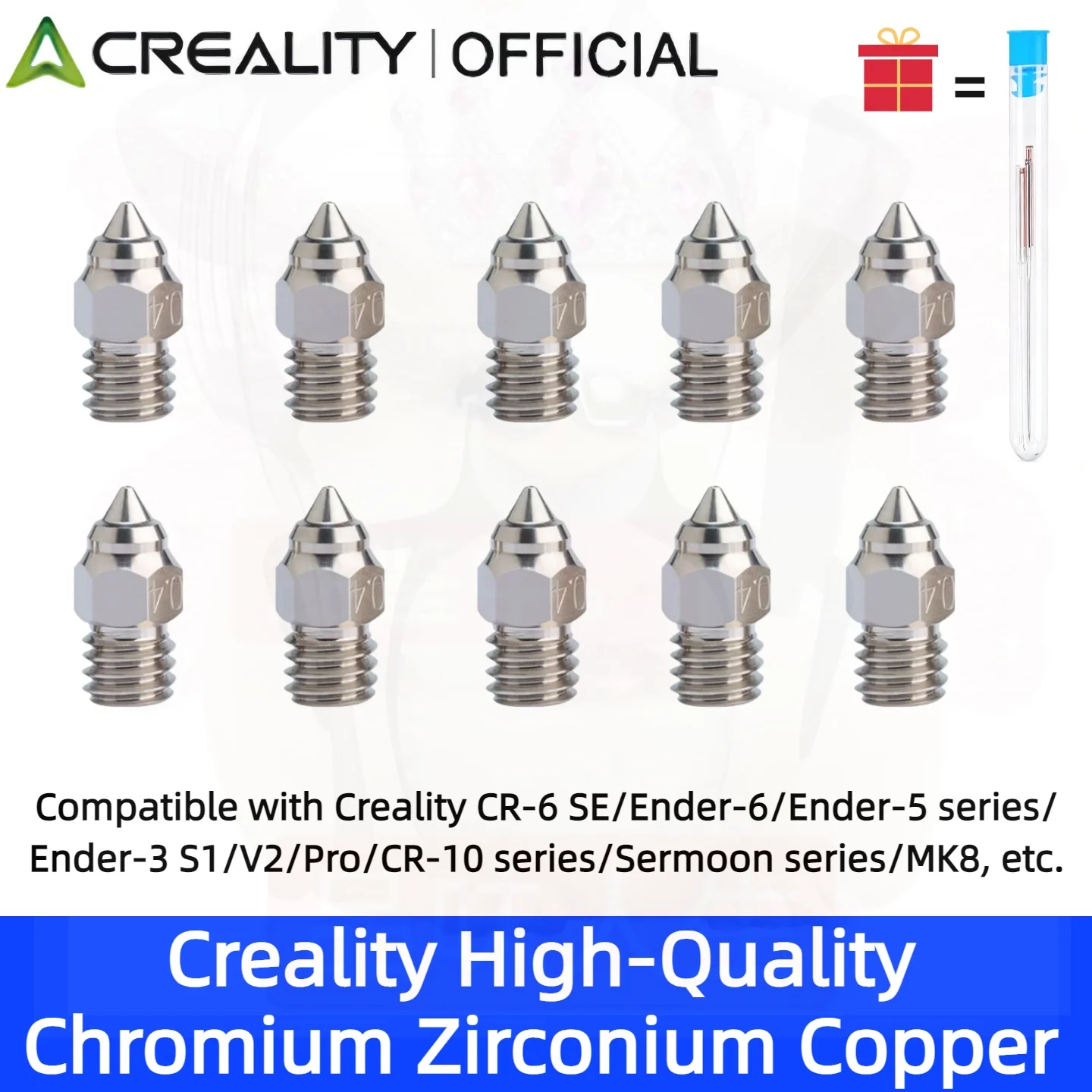 

Creality 3D CR-6 SE Ender-3/5 S1 High-Quality Chromium Zirconium Copper Nozzle CR10/MK8 Heat-Resistant 0.2/0.4/0.6/0.8/1.0mm