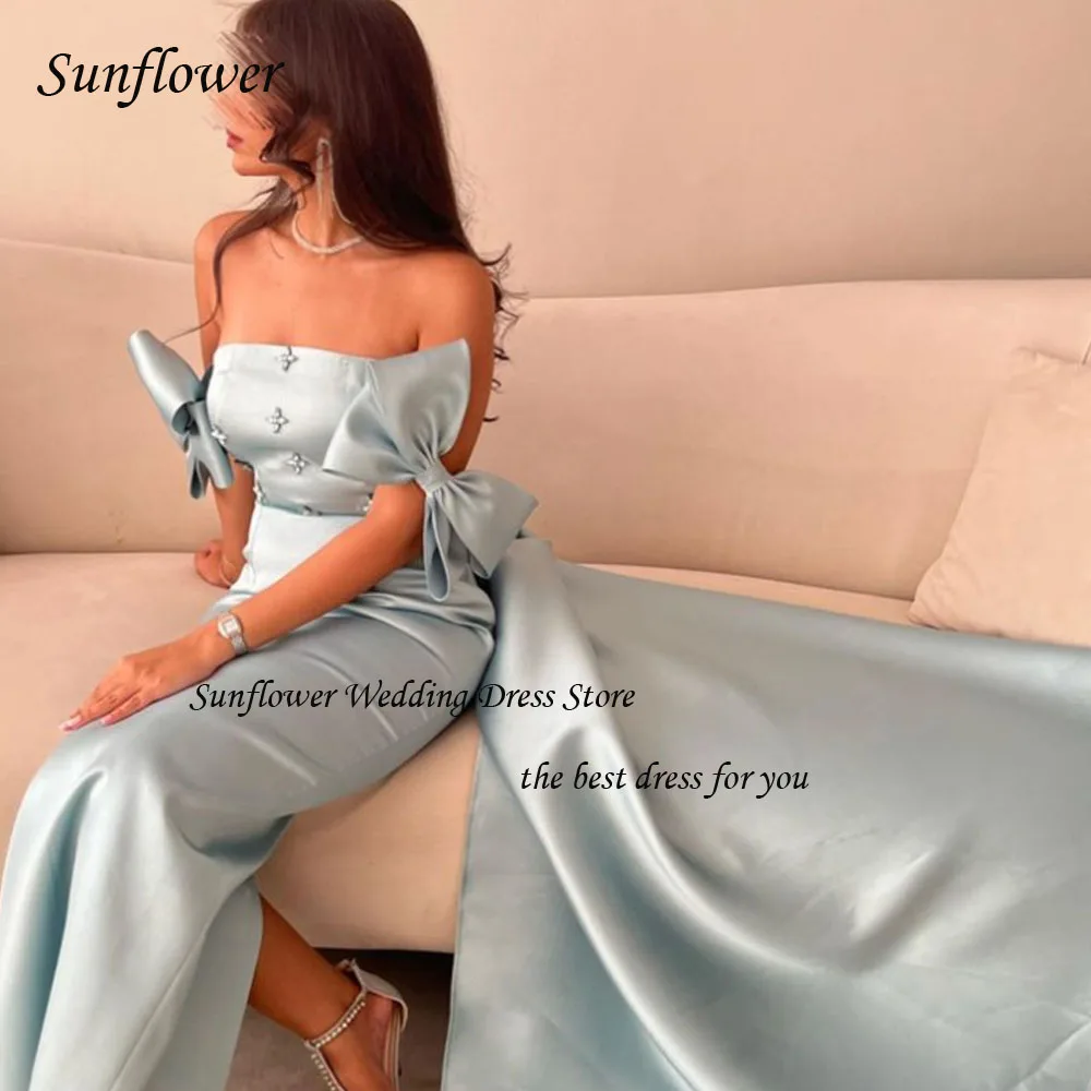 Sunflower Beading Boat Neck Evening Dress 2023 Slim Appliques Satin Ankle-Length High-end Custom Fashion Gown Party